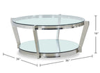 Yonge 36" Modern Round Glass Top Coffee Table with Shelf - Chrome Finish with Stainless Steel | Table à café ronde moderne Yonge de 36 po avec dessus en verre et tablette - fini chromé avec acier inoxydable