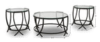 Tarrin 36.13" Modern Round 3-Pack Coffee + 2 End Tables - Glass Top with Metal Legs|Ensemble 3 tables rondes modernes Tarrin de 36,13 po (table à café et 2 tables de bout) - dessus en verre avec pattes en métal