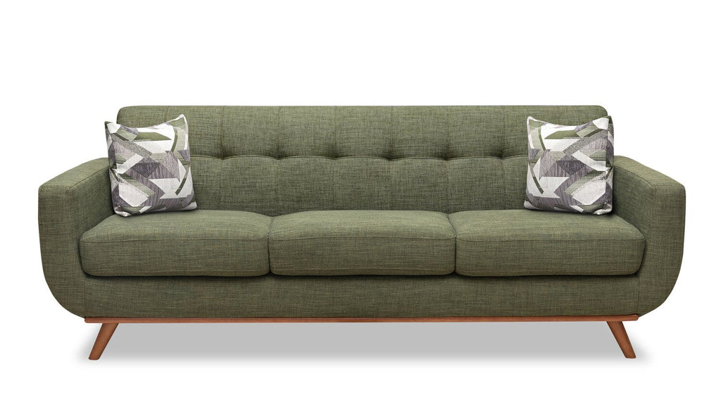 Kort & Co. Freeman 88" Linen-Look Fabric Sofa with Wood Base and Tufted Back Cushions - Avocado Green | Sofa Freeman Kort & Co. de 88 po en tissu d’apparence lin avec pattes en bois et coussins de dossier capitonnés - vert avocat