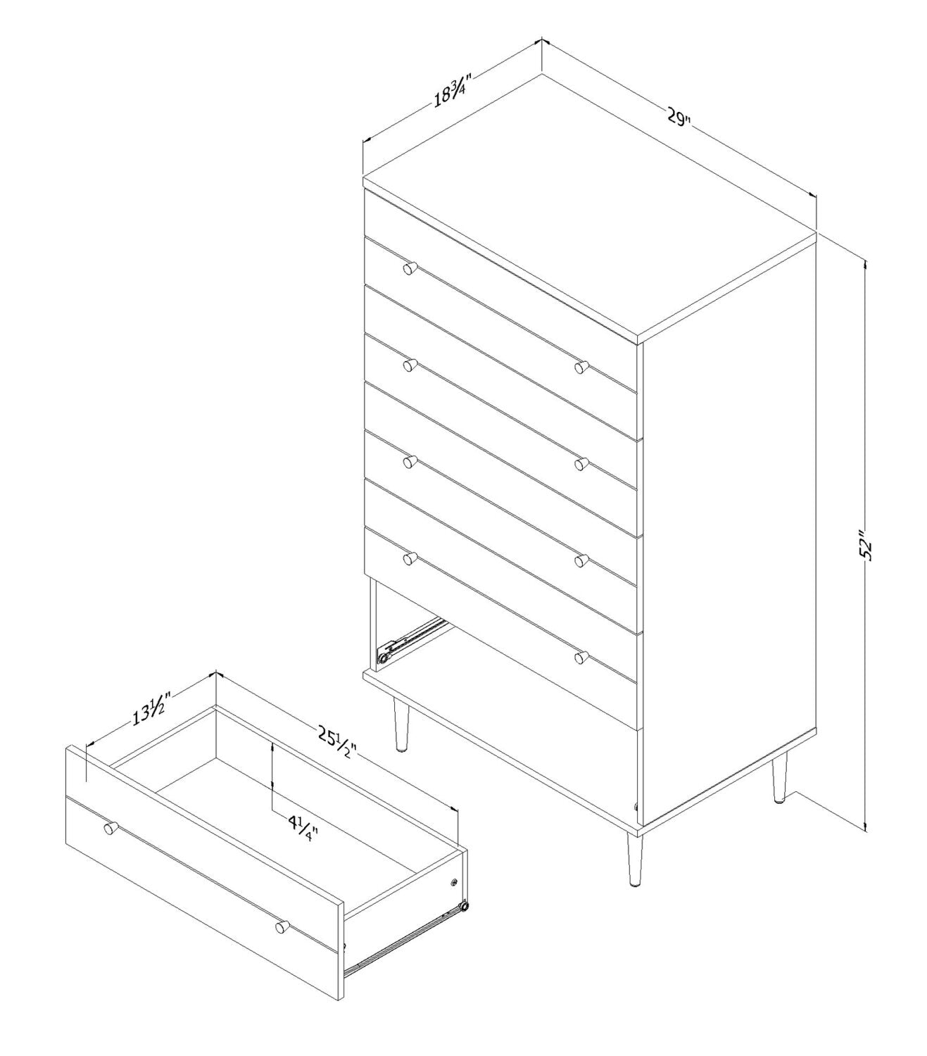 Lake Bedroom Chest of Drawers, 5-Drawer, 29"W x 52"H, Made in Canada, Glam - White | Commode verticale somptueuse Lake de 29 po (L) x 52 po (H) à 5 tiroirs pour la chambre à coucher, fabriquée au Canada - blanche