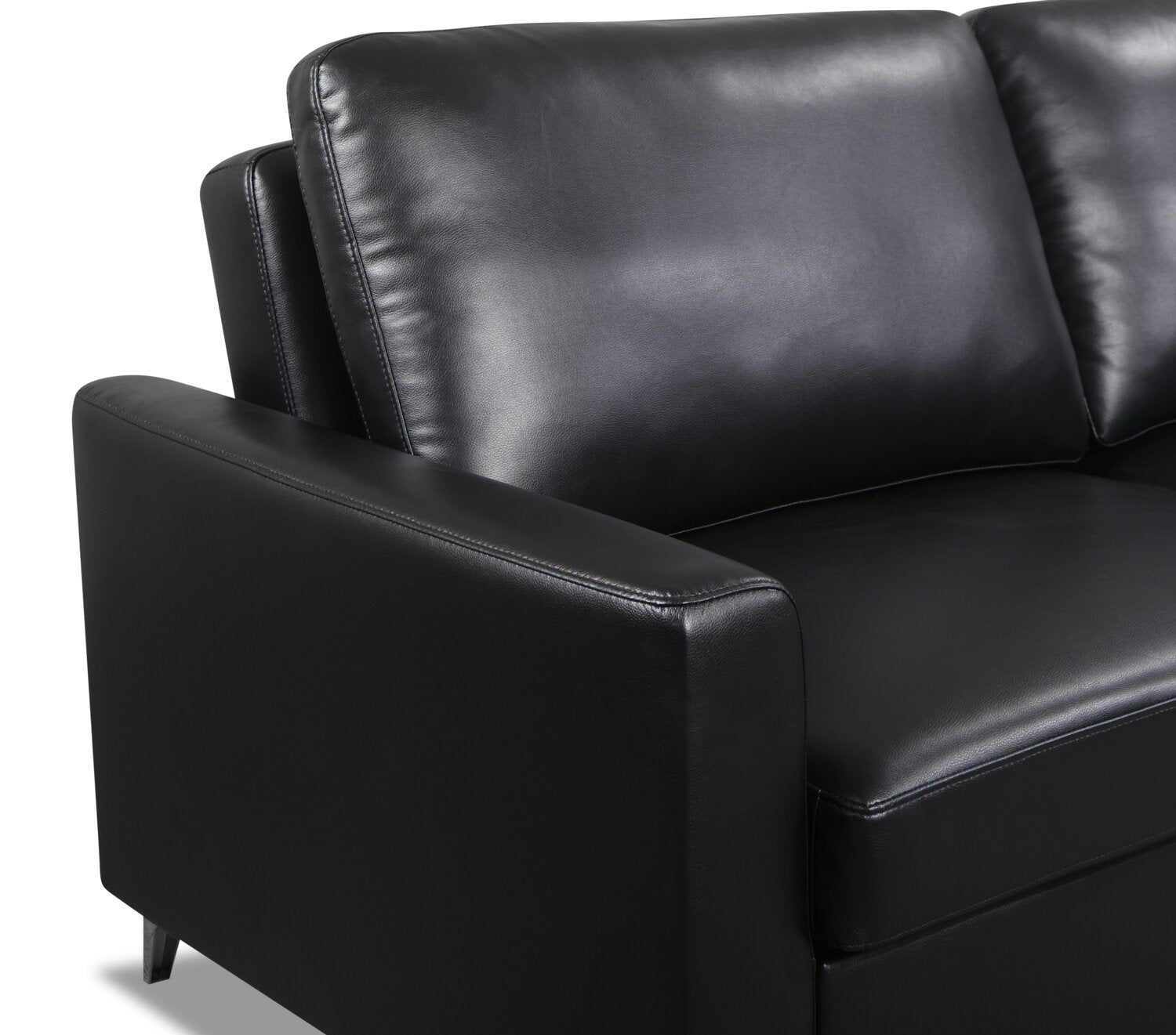 Wilson 77.5" Leather-Look Fabric Sleeper Sofa with Drop-Down Back Cushions and Metal Legs - Black | Sofa-lit Wilson de 77,5 po en tissu d’apparence cuir avec coussins de dossier rabattables et pattes en métal - noir