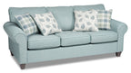 Made in Canada Scarlett 87" Chenille Fabric Sofa with Rolled Arms and Accent Pillows - Marine Blue | Sofa Scarlett de 87 po fabriqué au Canada en tissu de chenille avec accoudoirs enroulés et coussins décoratifs - bleu marine