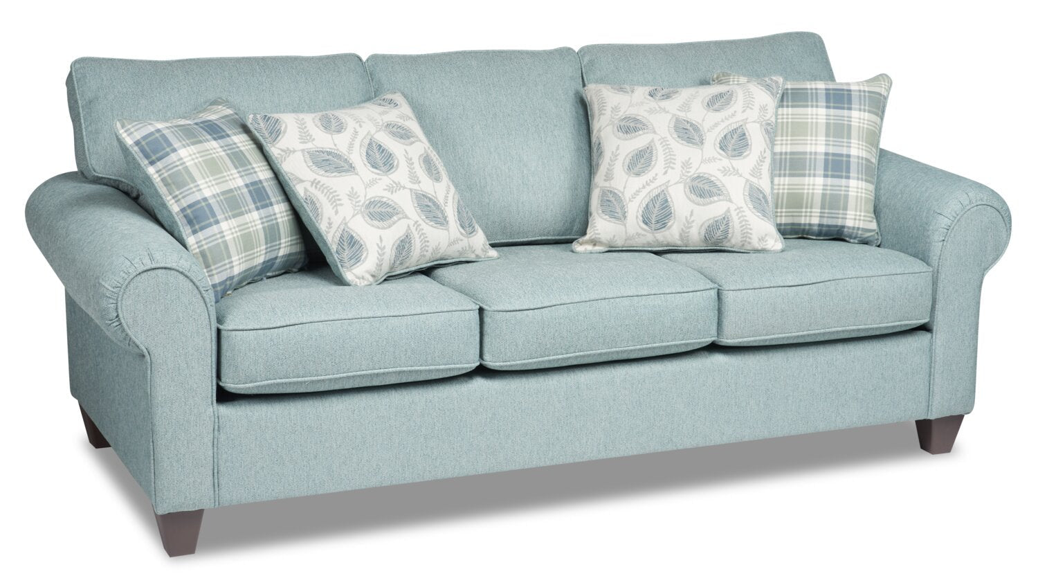 Made in Canada Scarlett 87" Chenille Fabric Sofa with Rolled Arms and Accent Pillows - Marine Blue | Sofa Scarlett de 87 po fabriqué au Canada en tissu de chenille avec accoudoirs enroulés et coussins décoratifs - bleu marine