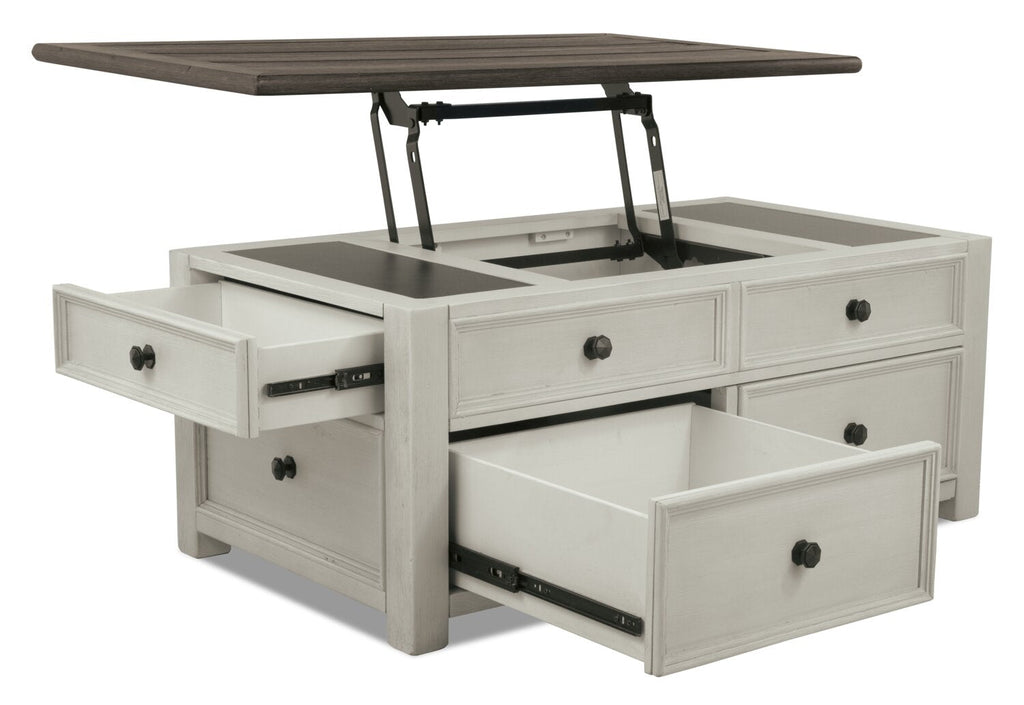 Colby 46" Rustic Lift Top Coffee Table with Storage and Casters - Two Tone Wood|Table à café rustique Colby de 46 po avec dessus relevable, rangement et roulettes - bois deux teintes