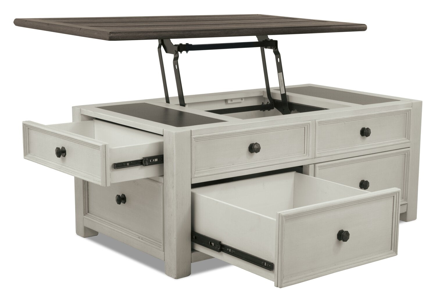 Colby 46" Rustic Lift Top Coffee Table with Storage and Casters - Two Tone Wood|Table à café rustique Colby de 46 po avec dessus relevable, rangement et roulettes - bois deux teintes