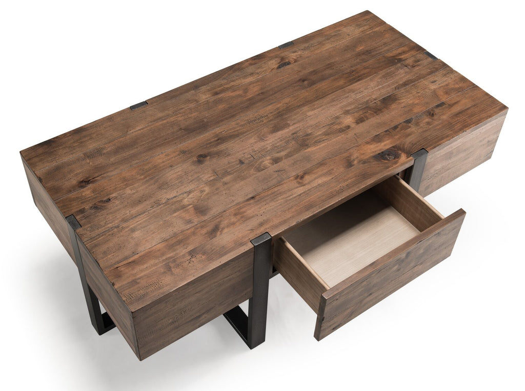 Manchester 54" Rustic Coffee Table with Storage - Brown Wood with Iron Base|Table à café rustique Manchester de 54 po avec rangement - bois brun avec base en fer