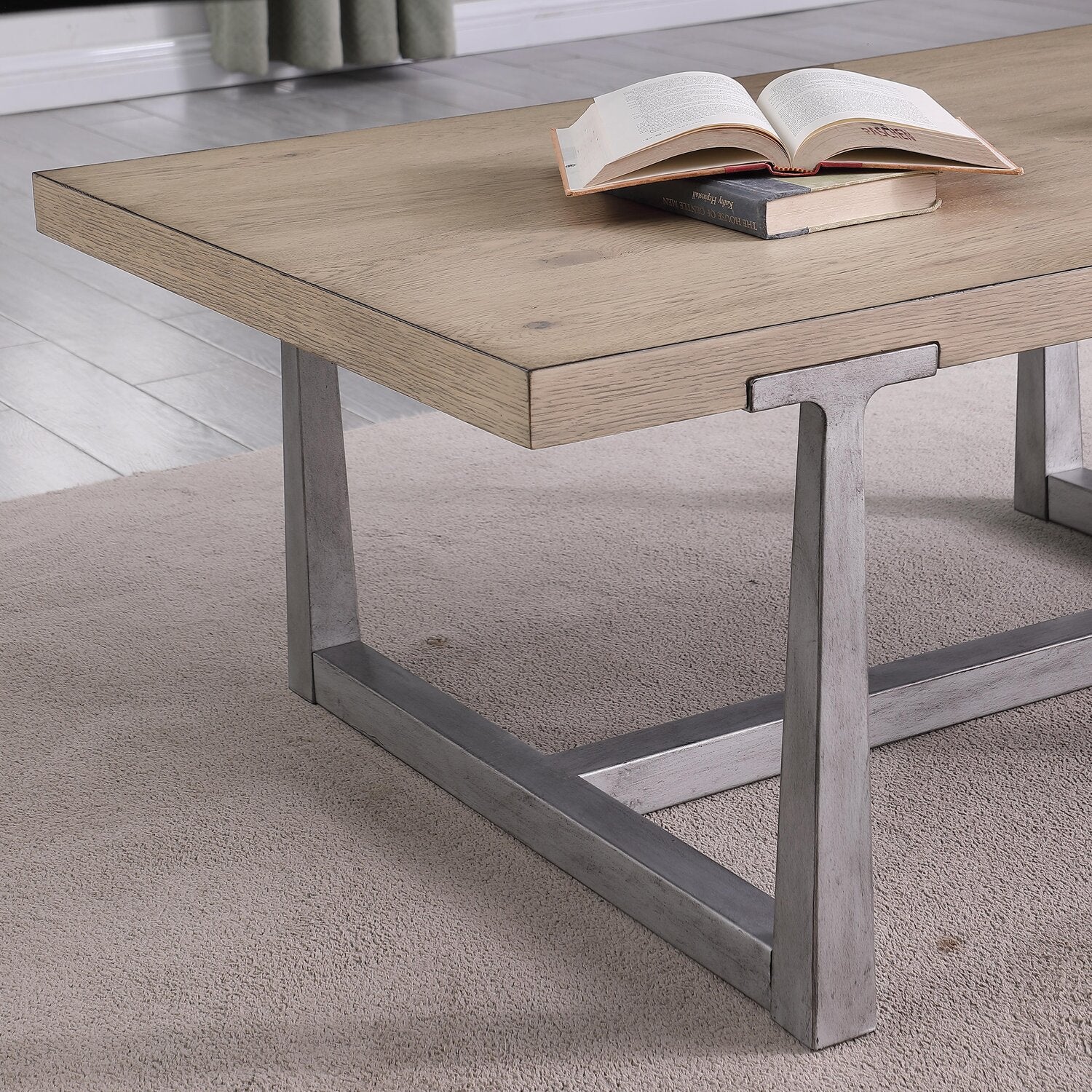 Alton 48" Modern Coffee Table - Light Oak with Grey Metal Legs | Table à café Alton moderne de 48 po - chêne clair avec pattes en métal gris