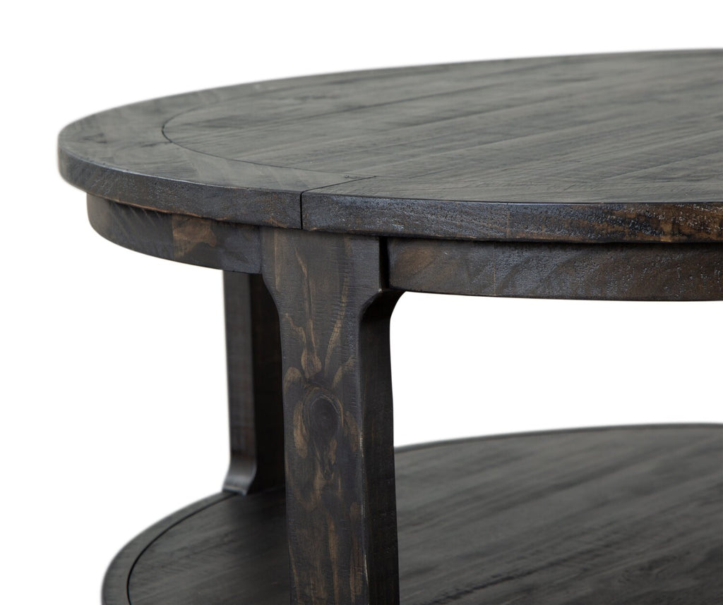 Axl 40" Traditional Round Coffee Table with Shelf - Dark Grey-Brown Wood|Table à café ronde traditionnelle Axl de 40 po avec tablette - bois gris-brun foncé