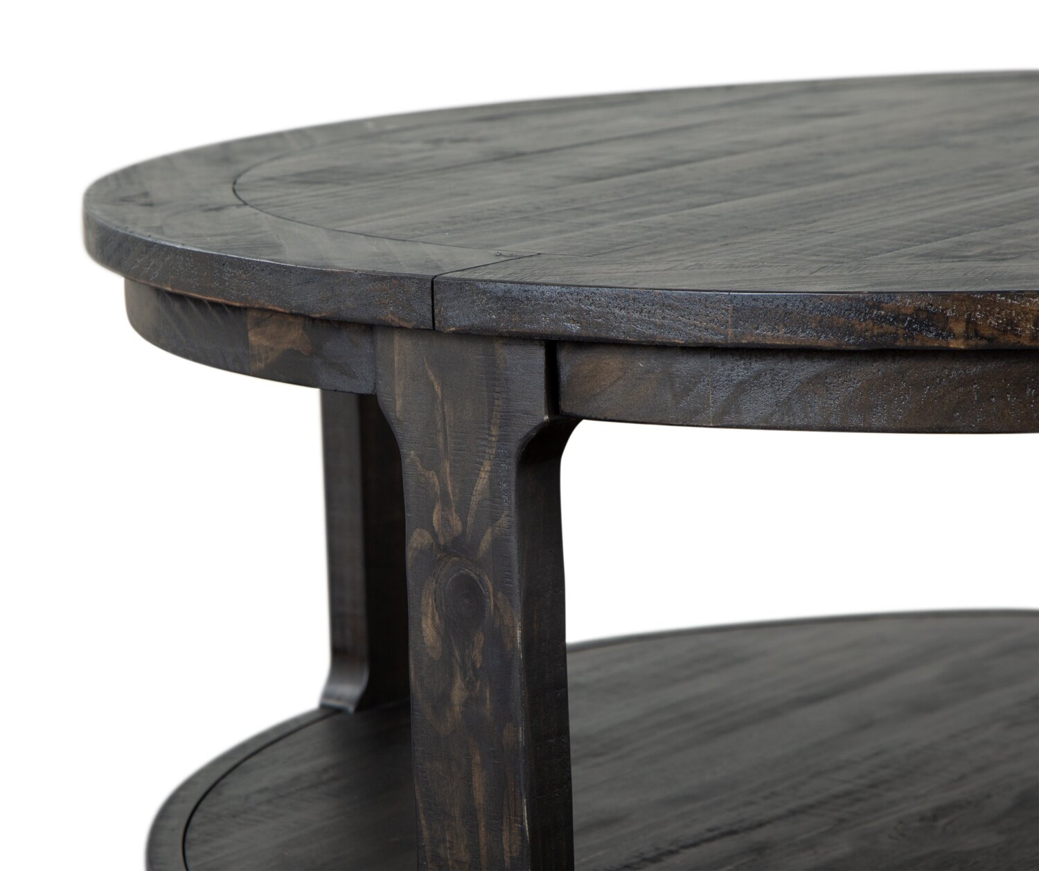 Axl 40" Traditional Round Coffee Table with Shelf - Dark Grey-Brown Wood|Table à café ronde traditionnelle Axl de 40 po avec tablette - bois gris-brun foncé