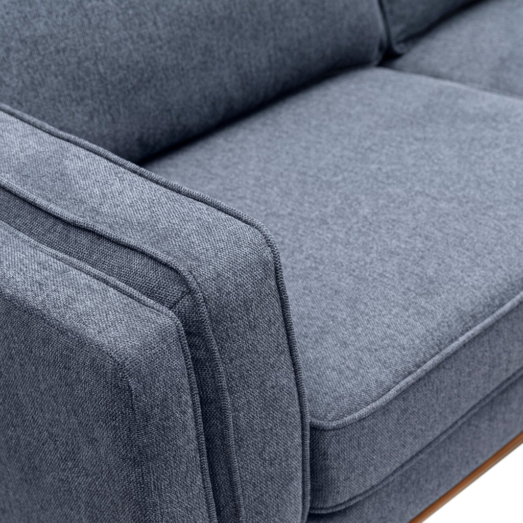 Kort & Co. Kassia 80" Linen-Look Fabric Condo Size Sofa with Wood Base and Legs - Blue | Sofa Kassia de Kort & Co. de 80 po de format condo en tissu d’apparence lin avec base et pattes en bois - bleu