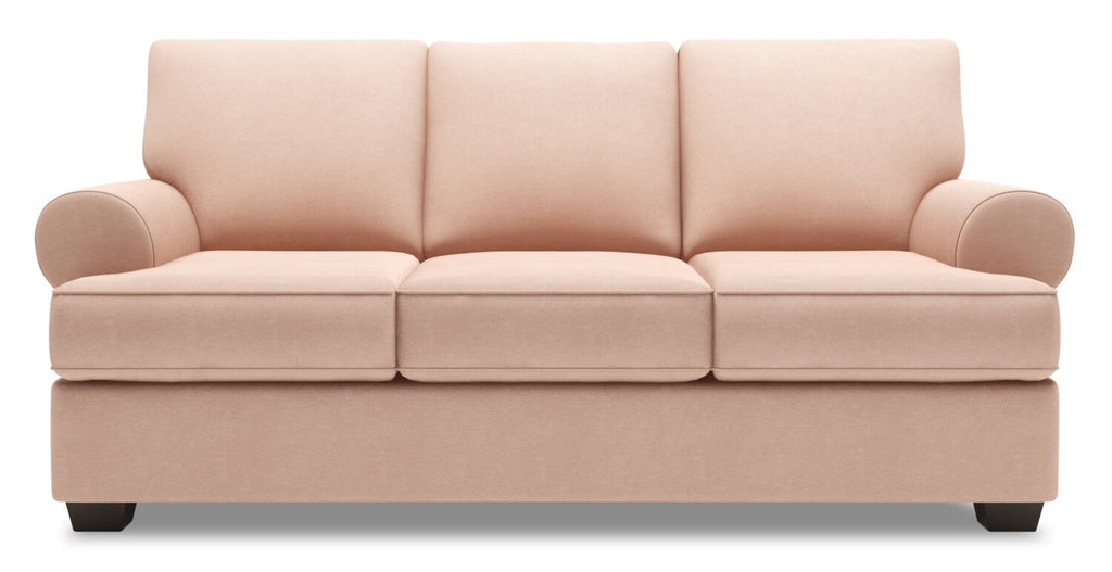 Made in Canada Customizable Sofa Lab Roll 86" Linen-Look Fabric Sofa with Rolled Arms - Pax Rose Pink | Sofa Roll de Sofa Lab de 86 po fabriqué au Canada en tissu d’apparence lin avec accoudoirs enroulés - rose Pax Rose | RO103249