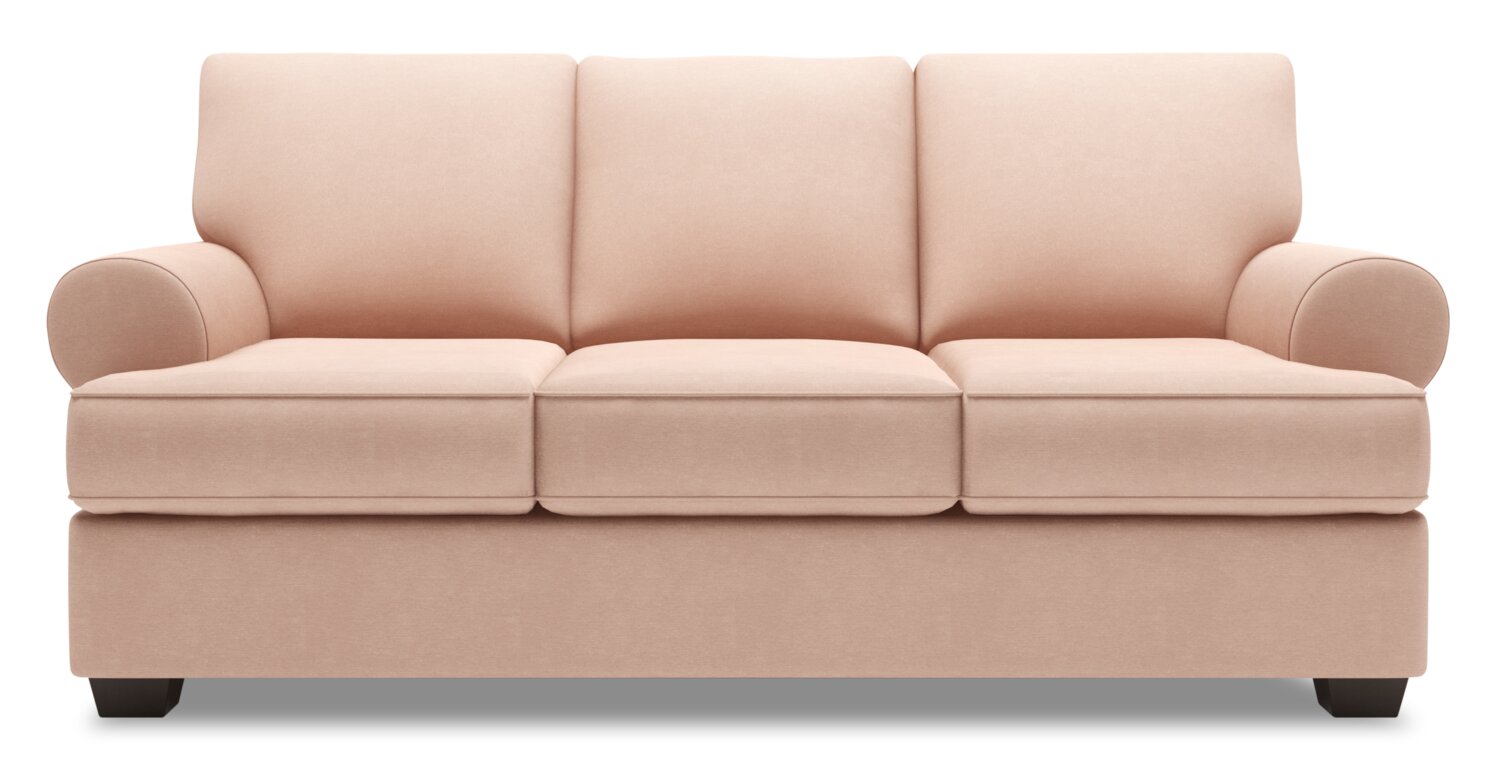 Made in Canada Customizable Sofa Lab Roll 86" Linen-Look Fabric Sofa with Rolled Arms - Pax Rose Pink | Sofa Roll de Sofa Lab de 86 po fabriqué au Canada en tissu d’apparence lin avec accoudoirs enroulés - rose Pax Rose | RO103249