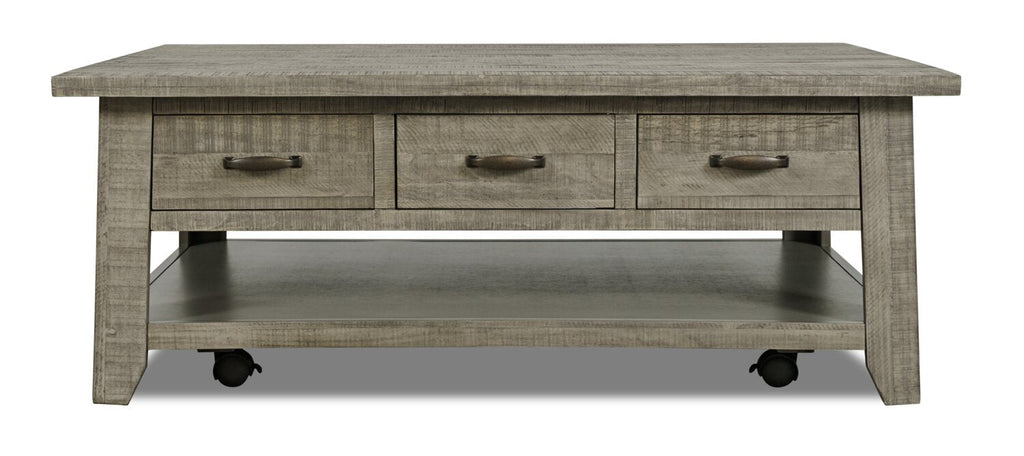 Colson 50" Rustic Coffee Table with Storage, Shelf and Casters - Driftwood |Table à café rustique Colson de 50 po avec rangement, tablette et roulettes - bois de grève