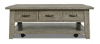 Colson 50" Rustic Coffee Table with Storage, Shelf and Casters - Driftwood |Table à café rustique Colson de 50 po avec rangement, tablette et roulettes - bois de grève