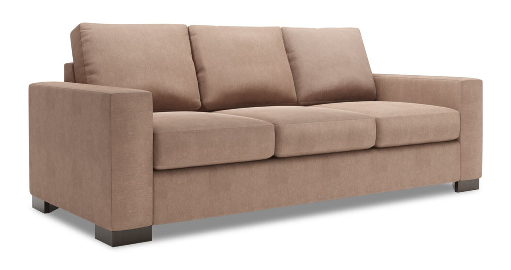 Made in Canada Customizable Sofa Lab Track 85" Linen-Look Fabric Sofa with Track Arms - Pax Wicker Brown | Sofa Track de Sofa Lab de 85 po fabriqué au Canada en tissu d’apparence lin avec accoudoirs rectilignes - brun Pax Wicker | TR103349