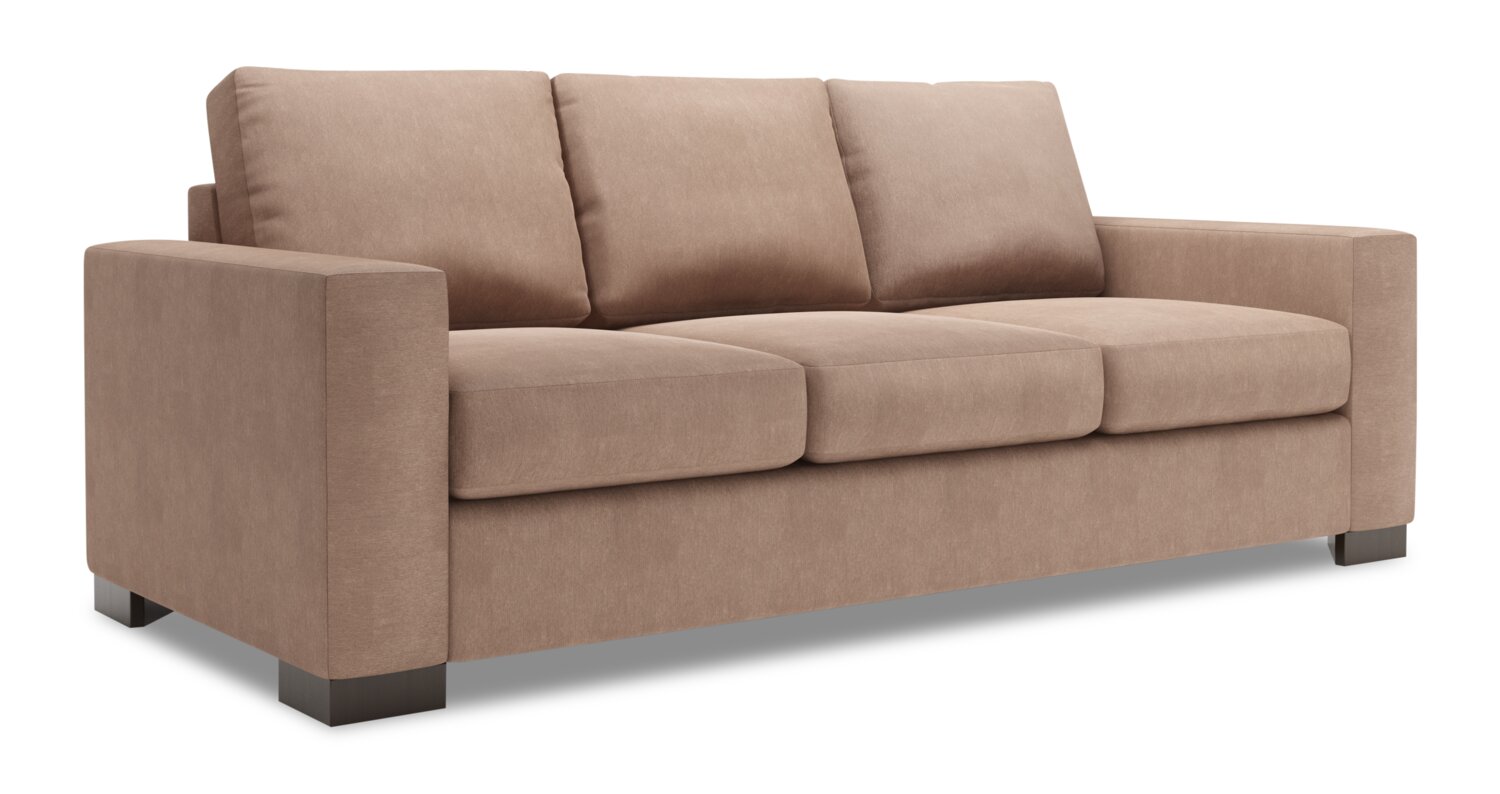Made in Canada Customizable Sofa Lab Track 85" Linen-Look Fabric Sofa with Track Arms - Pax Wicker Brown | Sofa Track de Sofa Lab de 85 po fabriqué au Canada en tissu d’apparence lin avec accoudoirs rectilignes - brun Pax Wicker | TR103349