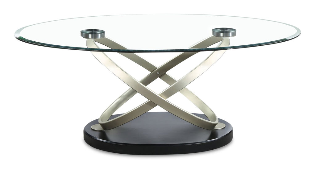 Vikki 48" Modern Oval Glass Top Coffee Table - Glass with Metal Base|Table à café ovale moderne Vikki de 48 po avec dessus en verre - verre avec base en métal
