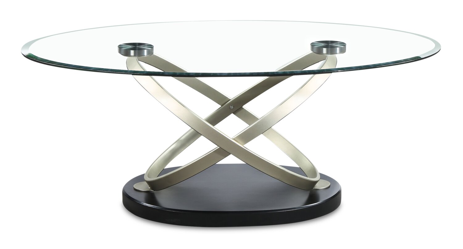 Vikki 48" Modern Oval Glass Top Coffee Table - Glass with Metal Base|Table à café ovale moderne Vikki de 48 po avec dessus en verre - verre avec base en métal