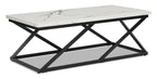 Verona 47.25" Modern Coffee Table - White Marble Look with Black Metal Base|Table à café moderne Verona de 47,25 po - imitation de marbre blanc avec base en métal noir