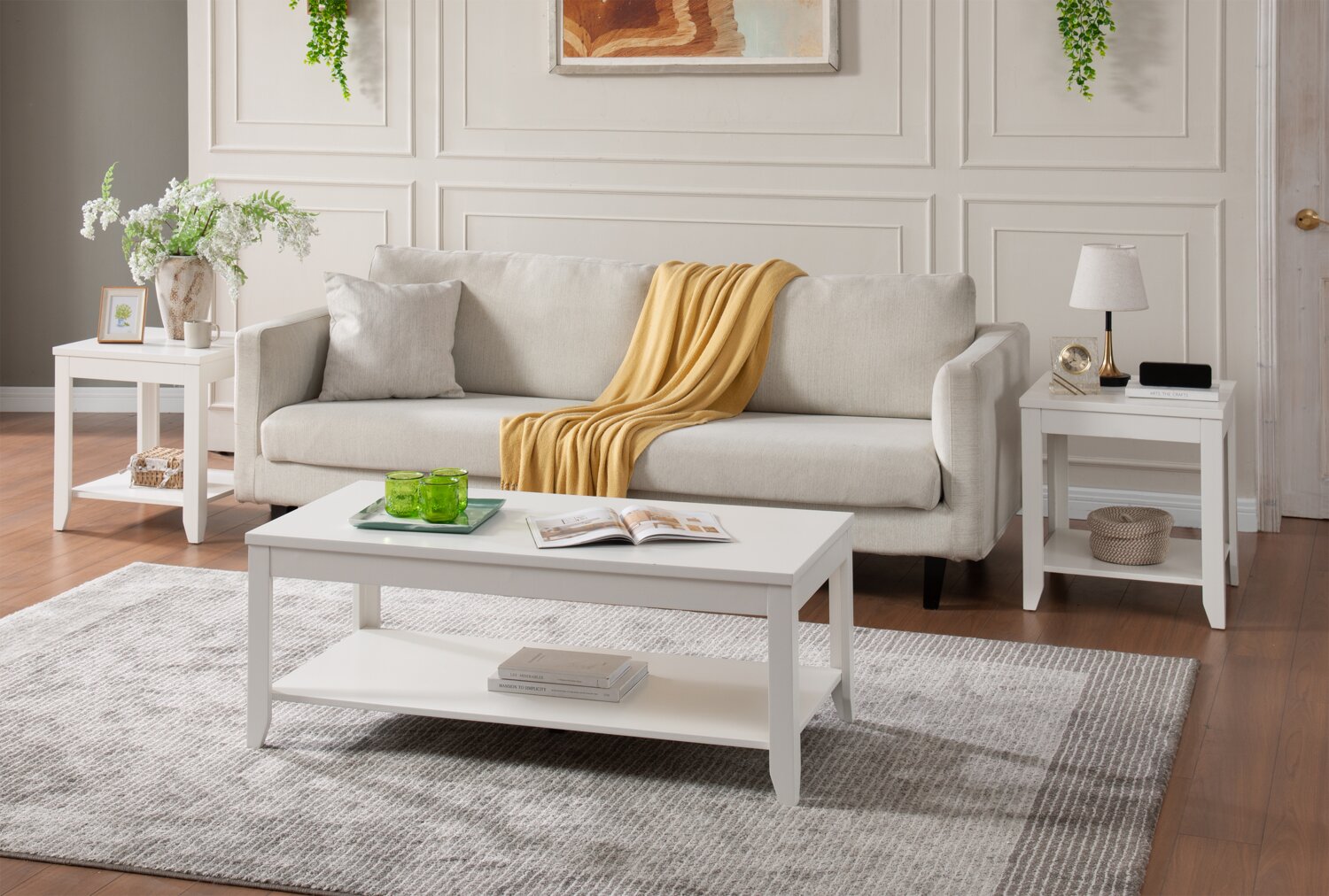 Aspen 47.3" Traditional 3-Pack Coffee + 2 End Tables - White | Ensemble 3 tables traditionnelles Aspen de 47,3 po (table à café et 2 tables de bout) - blanc