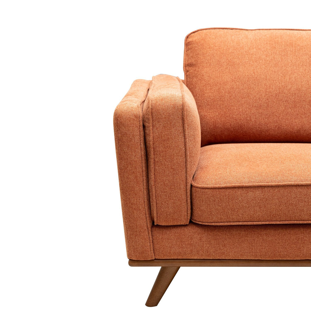 Kort & Co. Kassia 80" Linen-Look Fabric Condo Size Sofa with Wood Base and Legs - Orange | Sofa Kassia de Kort & Co. de 80 po de format condo en tissu d’apparence lin avec base et pattes en bois - orange