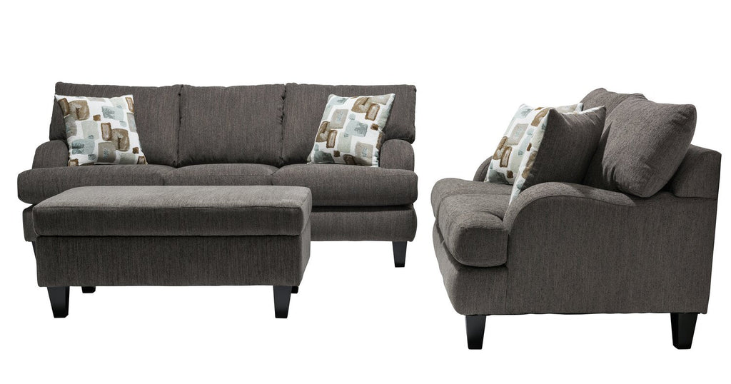 Made in Canada Nofia 80" Chenille Fabric Sofa with Two Accent Pillows and Wood Legs - Charcoal Grey | Sofa Nofia de 80 po fabriqué au Canada en tissu de chenille avec 2 coussins décoratifs et pattes en bois - gris anthracite