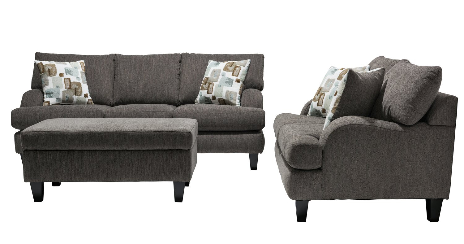 Made in Canada Nofia 80" Chenille Fabric Sofa with Two Accent Pillows and Wood Legs - Charcoal Grey | Sofa Nofia de 80 po fabriqué au Canada en tissu de chenille avec 2 coussins décoratifs et pattes en bois - gris anthracite