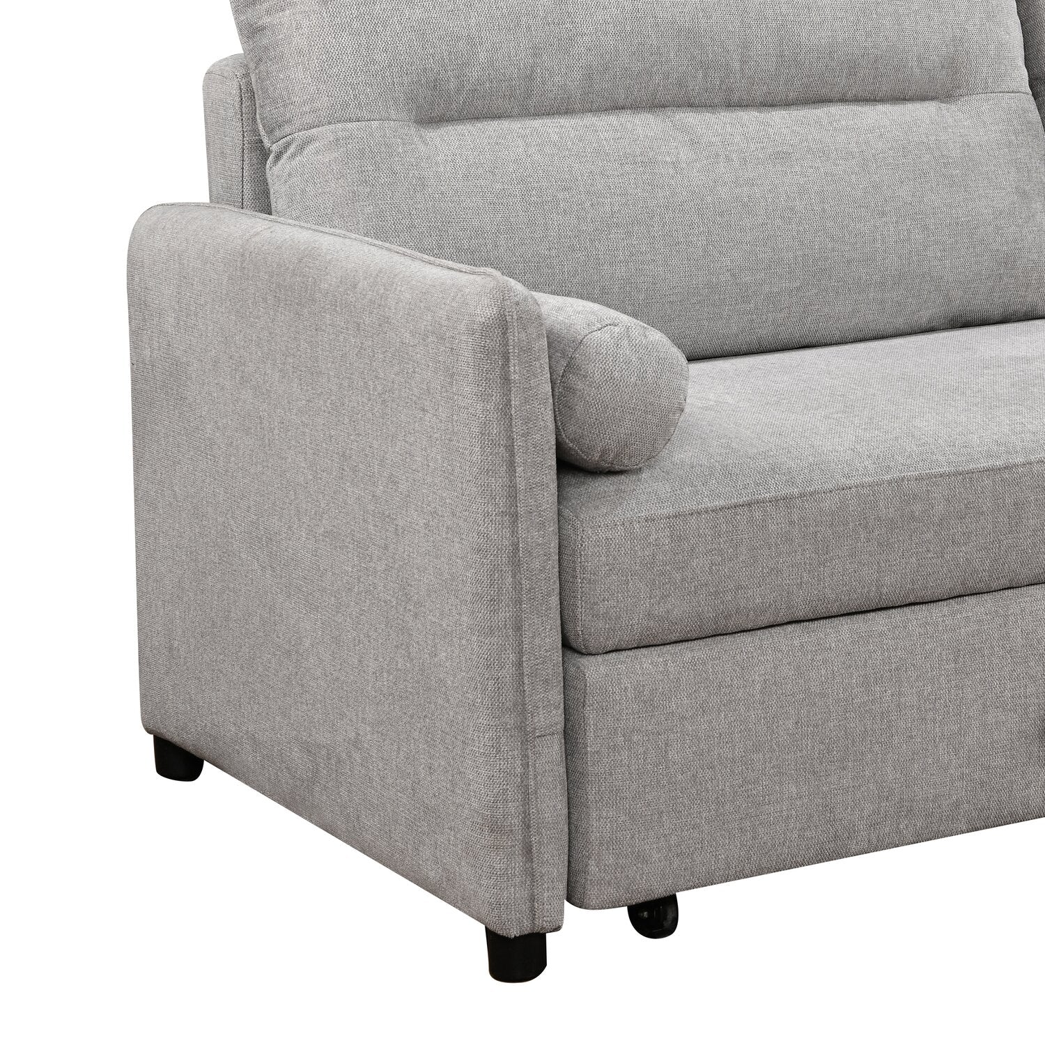 Shadow 82.5" Linen-Look Fabric Sleeper Sofa with Storage and Two Armrest Pillows - Grey | Sofa-lit Shadow de 82,5 po en tissu d’apparence lin avec rangement et deux accoudoirs coussinés - gris
