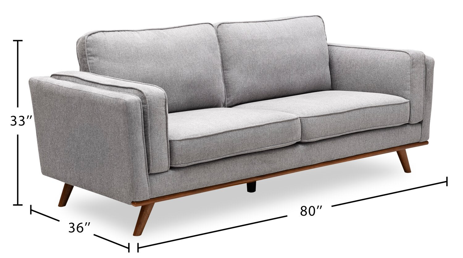 Kort & Co. Kassia 80" Linen-Look Fabric Condo Size Sofa with Wood Base and Legs - Grey | Sofa Kassia de Kort & Co. de 80 po de format condo en tissu d’apparence lin avec base et pattes en bois - gris