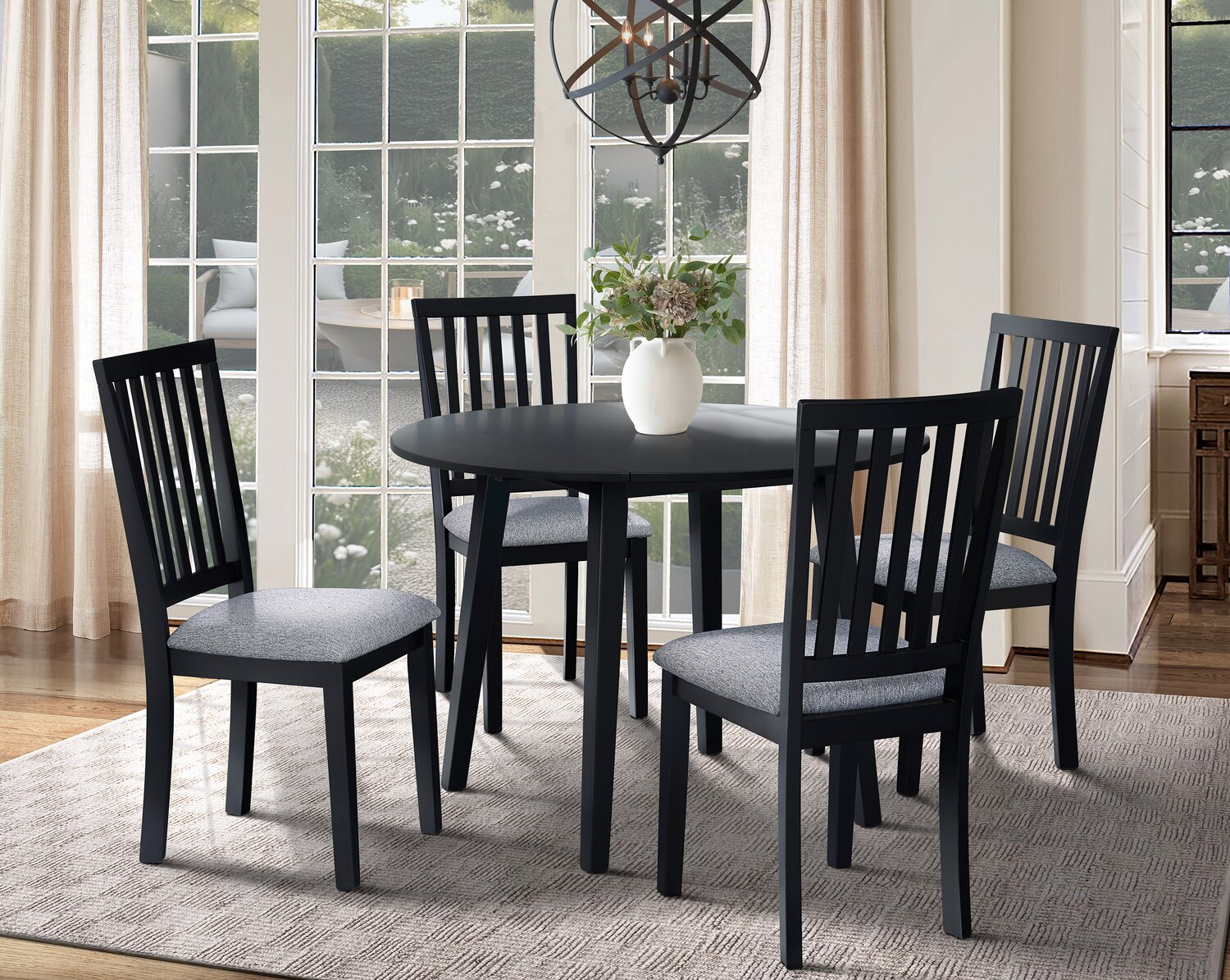 Bryn Dining Chair with Fabric Seat, Slat-Back - Black | Chaise de salle à manger Bryn avec siège en tissu, dossier à lattes - noire