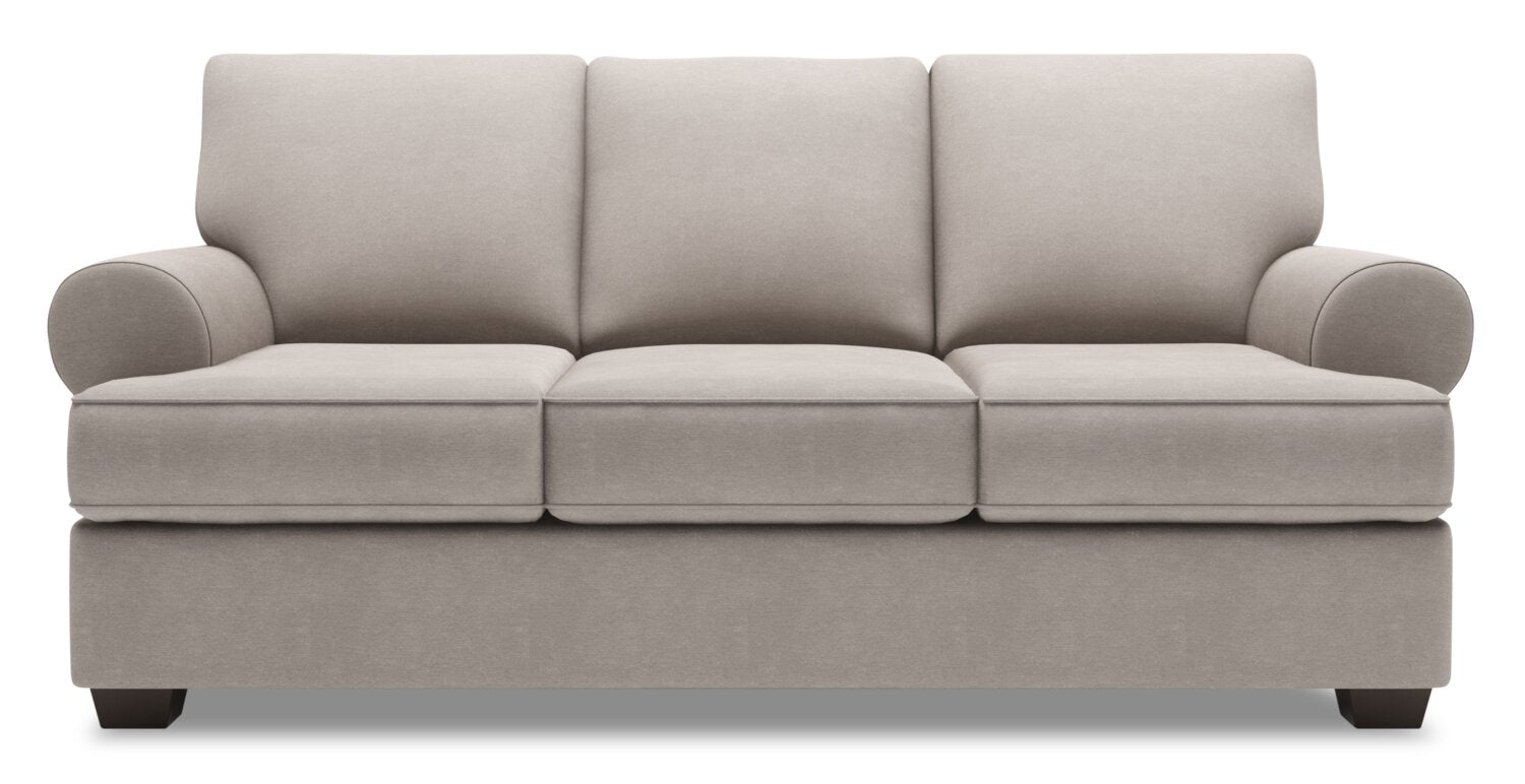 Made in Canada Customizable Sofa Lab Roll 86" Linen-Look Fabric Sofa with Rolled Arms - Pax Slate Grey | Sofa Roll de Sofa Lab de 86 po fabriqué au Canada en tissu d’apparence lin avec accoudoirs enroulés - gris Pax Slate | RO103049