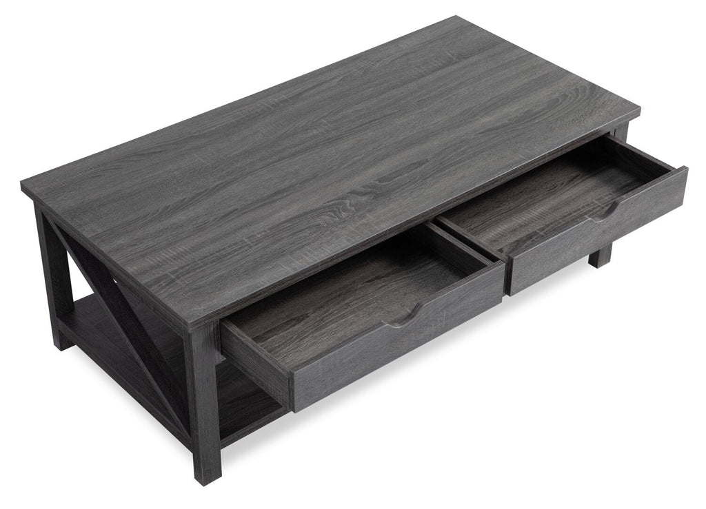 Jake 47.25" Rustic 2-Pack Coffee + End Table with Storage and Shelf - Distressed Grey |2 tables à café rustiques Jake de 47,25 po avec rangement et tablette - gris vieilli