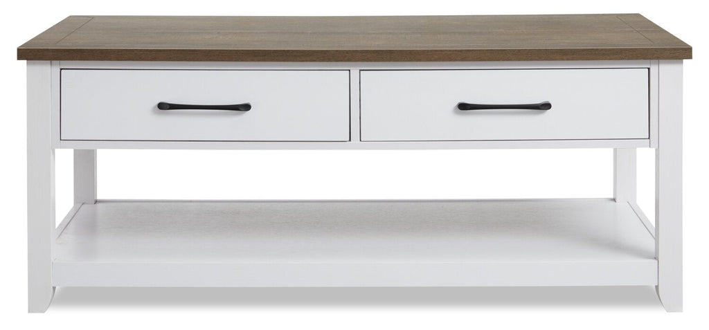 Kort & Co. Logan 23.25" Traditional Coffee Table with Storage and Shelf - White and Walnut Oak |Table à café traditionnelle Logan de Kort & Co. de 23,25 po avec rangement et tablette - blanche et chêne noyer