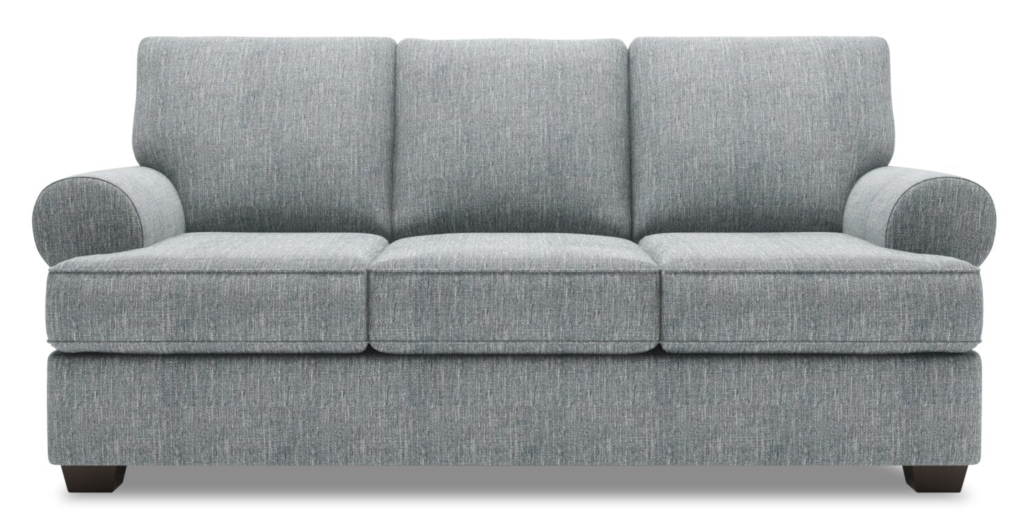 Made in Canada Customizable Sofa Lab Roll 86" Linen-Look Fabric Sofa with Rolled Arms - Luna Pewter Grey  | Sofa Roll de Sofa Lab de 86 po fabriqué au Canada en tissu d’apparence lin avec accoudoirs enroulés - gris Luna Pewter | RO102291