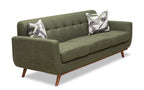 Kort & Co. Freeman 88" Linen-Look Fabric Sofa with Wood Base and Tufted Back Cushions - Avocado Green | Sofa Freeman Kort & Co. de 88 po en tissu d’apparence lin avec pattes en bois et coussins de dossier capitonnés - vert avocat
