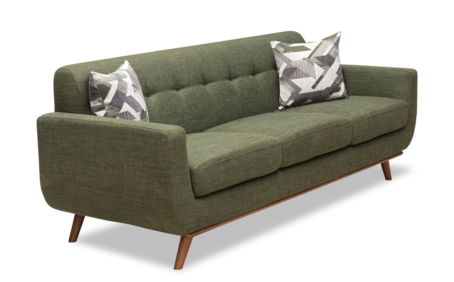 Kort & Co. Freeman 88" Linen-Look Fabric Sofa with Wood Base and Tufted Back Cushions - Avocado Green | Sofa Freeman Kort & Co. de 88 po en tissu d’apparence lin avec pattes en bois et coussins de dossier capitonnés - vert avocat