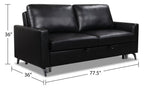 Wilson 77.5" Leather-Look Fabric Sleeper Sofa with Drop-Down Back Cushions and Metal Legs - Black | Sofa-lit Wilson de 77,5 po en tissu d’apparence cuir avec coussins de dossier rabattables et pattes en métal - noir