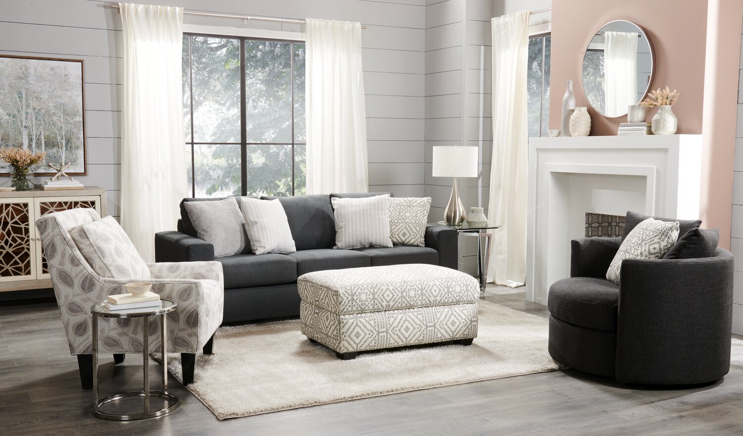 Made in Canada Customizable Sofa Lab Track 85" Linen-Look Fabric Sofa with Track Arms - Pax Pepper Grey | Sofa Track de Sofa Lab de 85 po fabriqué au Canada en tissu d’apparence lin avec accoudoirs rectilignes - gris Pax Pepper | TR102949