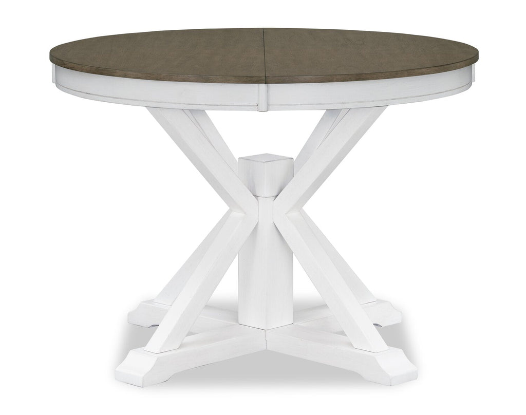 Brook Dining Table with 42-54"W Extension, Round - White/Brown | Table de salle à manger ronde Brook de 42 po à 54 po (L) avec rallonge - blanche et brune