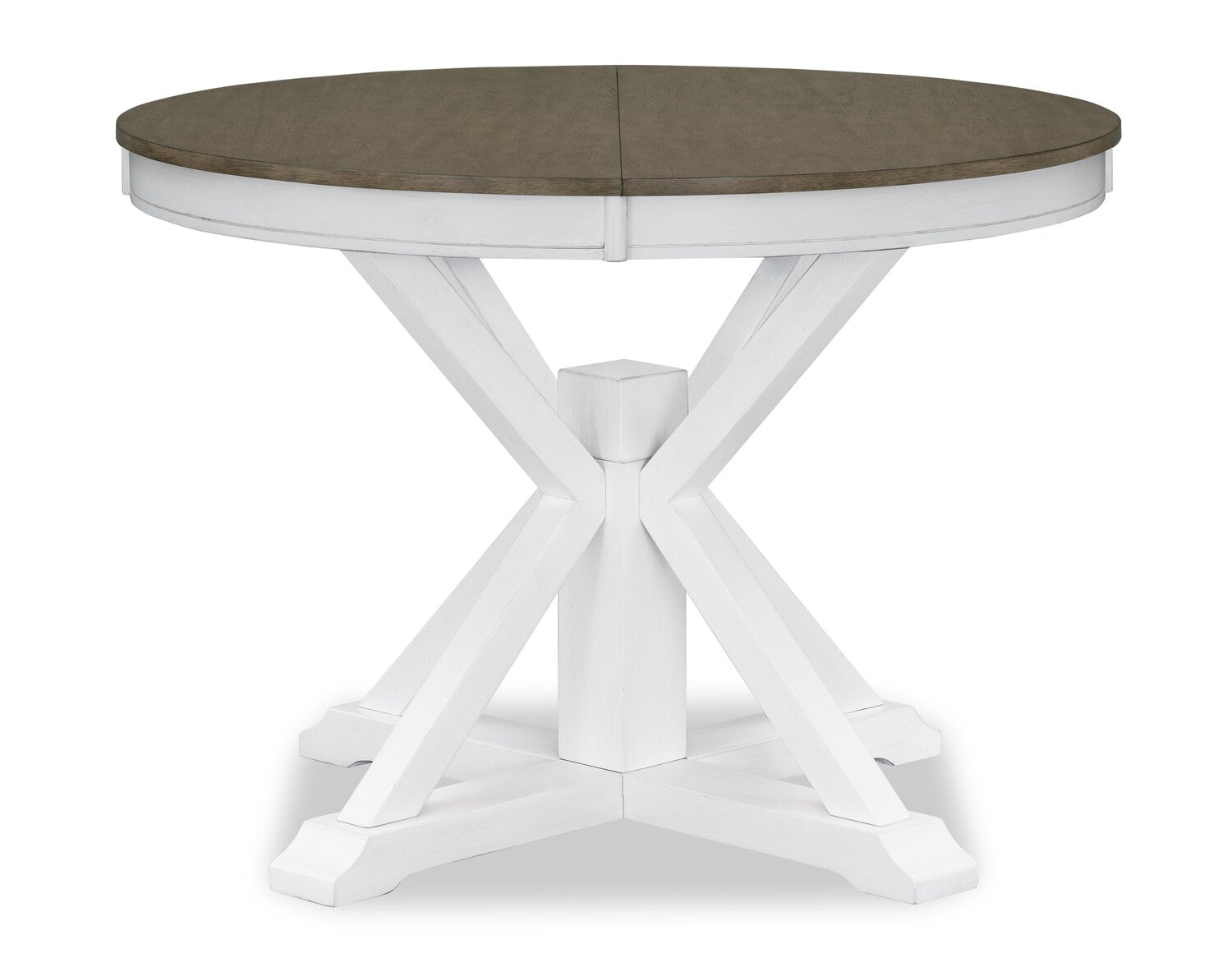 Brook Dining Table with 42-54"W Extension, Round - White/Brown | Table de salle à manger ronde Brook de 42 po à 54 po (L) avec rallonge - blanche et brune