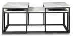 Donnesta 46" Modern 3-Pack Coffee + 2 End Tables - Marble Look with Black Metal Frame|Ensemble 3 tables modernes Donnesta de 46 po (table à café et 2 tables de bout) - imitation de marbre avec armature en métal noir