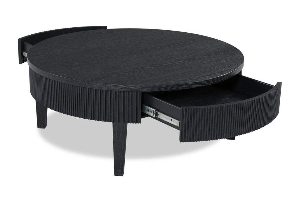 Sanford 42” Contemporary Round Solid Wood Coffee Table with Storage - Black | Table à café ronde contemporaine Sanford de 42 po en bois massif avec rangement - noire
