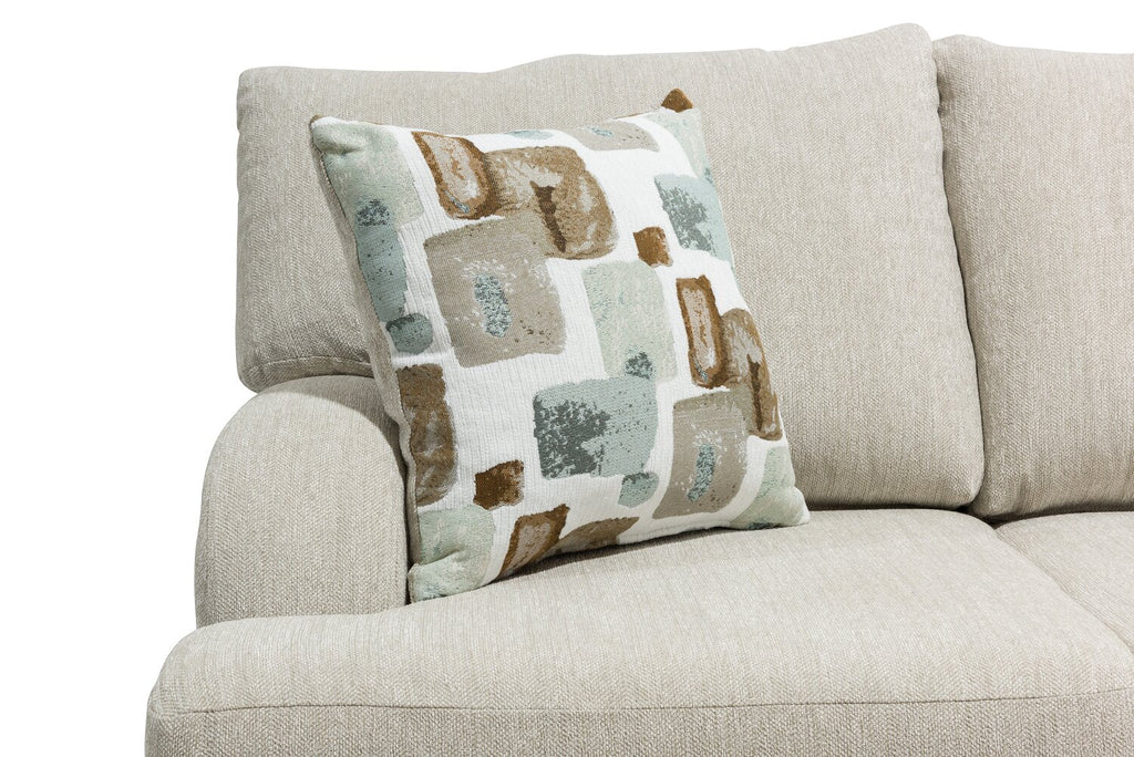 Made in Canada Nofia 80" Chenille Fabric Sofa with Two Accent Pillows and Wood Legs - Linen Beige | Sofa Nofia de 80 po fabriqué au Canada en tissu de chenille avec 2 coussins décoratifs et pattes en bois - beige lin