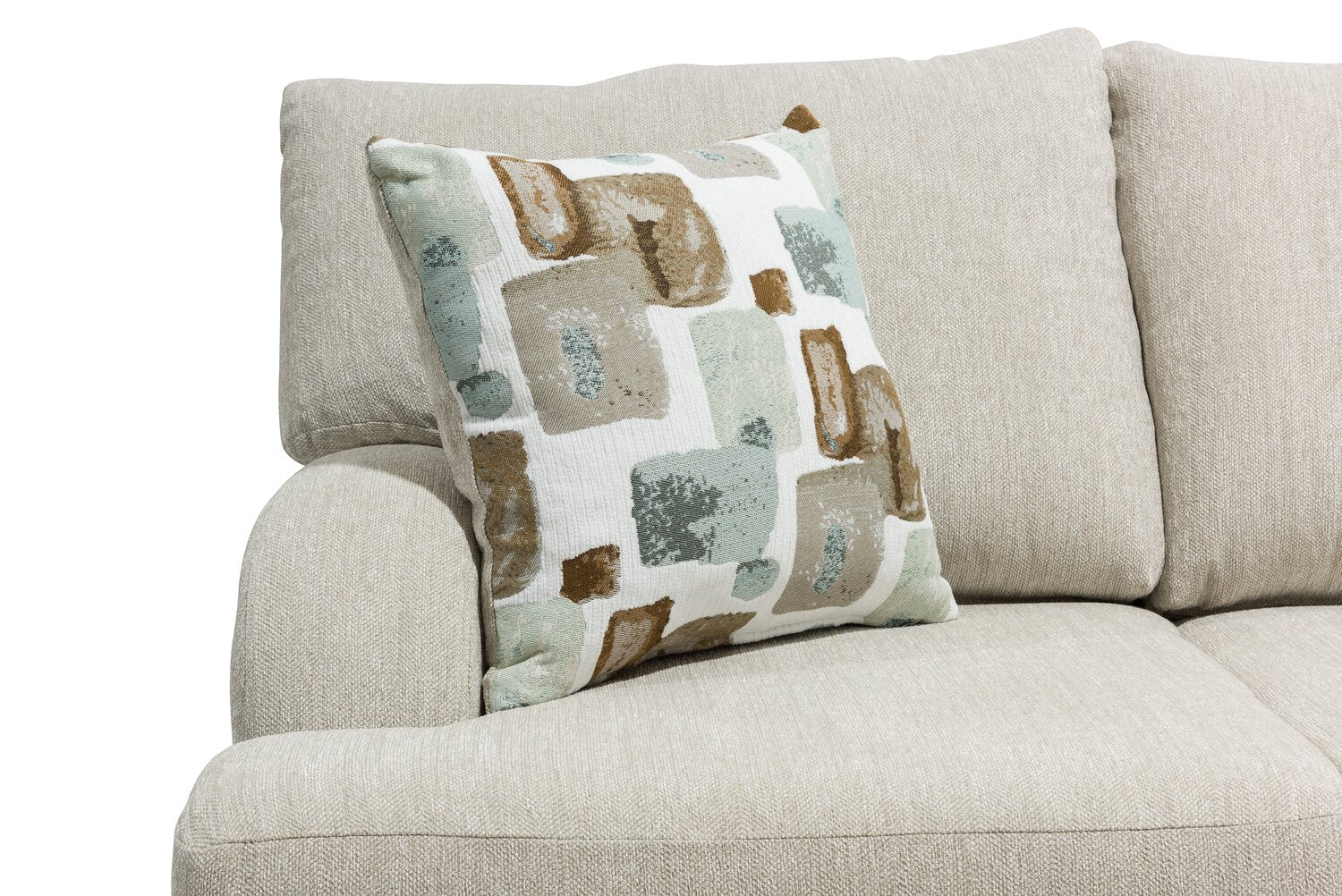 Made in Canada Nofia 80" Chenille Fabric Sofa with Two Accent Pillows and Wood Legs - Linen Beige | Sofa Nofia de 80 po fabriqué au Canada en tissu de chenille avec 2 coussins décoratifs et pattes en bois - beige lin