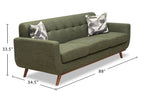 Kort & Co. Freeman 88" Linen-Look Fabric Sofa with Wood Base and Tufted Back Cushions - Avocado Green | Sofa Freeman Kort & Co. de 88 po en tissu d’apparence lin avec pattes en bois et coussins de dossier capitonnés - vert avocat
