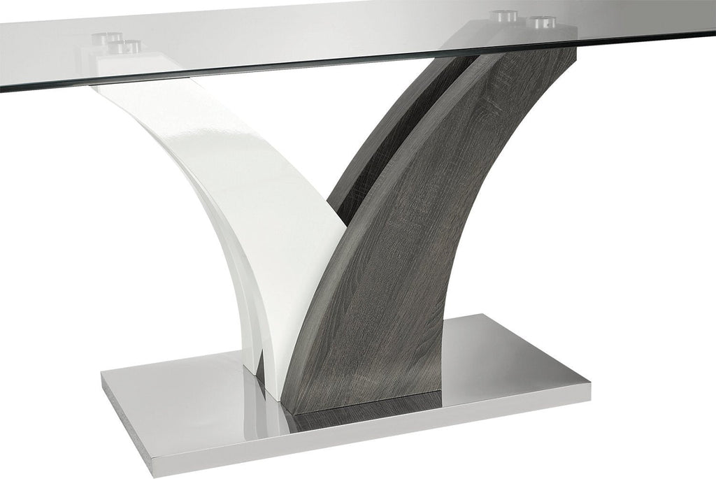 Tuxedo Dining Table with Glass Top, Pedestal Base, 72"W - Grey & White | Table de salle à manger Tuxedo de 72 po (L) avec dessus en verre et base piédestal - grise et blanche
