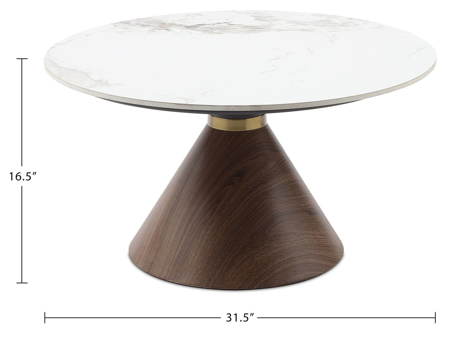 Alwin 31.5” Modern Round Coffee Table with White Sintered Stone Top - Brown | Table à café ronde moderne Alwin de 31,5 po avec dessus en pierre frittée blanche - brune