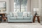 Made in Canada Scarlett 87" Chenille Fabric Sofa with Rolled Arms and Accent Pillows - Marine Blue | Sofa Scarlett de 87 po fabriqué au Canada en tissu de chenille avec accoudoirs enroulés et coussins décoratifs - bleu marine