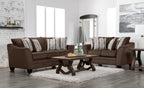 Made in Canada Febe 85" Chenille Fabric Condo-Size Sofa with Flared Arms and Accent Pillows - Brown | Sofa Febe de 85 po de format condo fabriqué au Canada en tissu de chenille avec accoudoirs évasés et coussins décoratifs - brun