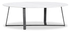 Kort & Co. Nico 51" Modern Oval Coffee Table - White Sinetered Stone with Dark Grey Metal Legs|Table à café ovale moderne Nico de Kort & Co. de 51 po - pierre frittée blanche avec pattes en métal gris foncé